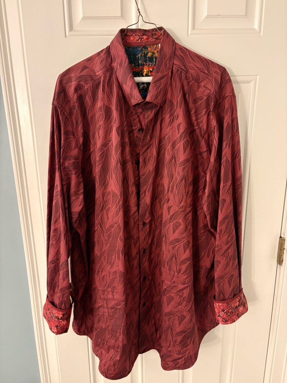 Robert Graham Red Patterned Button-Up Shirt | 3XLT | Flip Cuff | Luxury Menswear